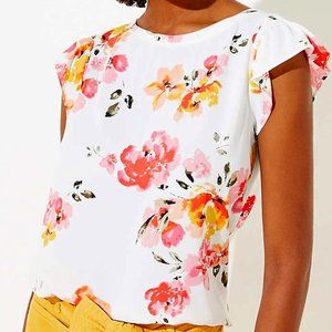 LOFT Blossom Ruffle Sleeve Mixed Media Top